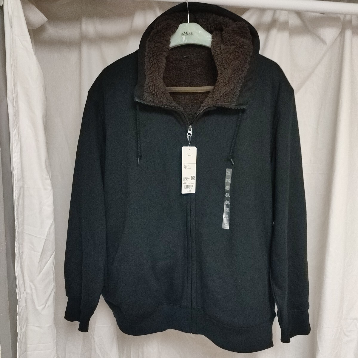 ユニクロ ボアスウェットフルジップパーカー、4XL、未使用ブラック拍卖