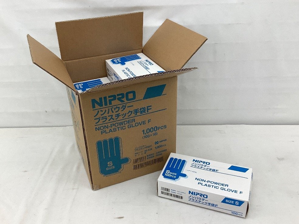 NIPRO ノンパウダープラスチック手袋F/Sサイズ 100枚入×10箱セット 元箱発送/使用期限切れ/ACB 未使用品拍卖