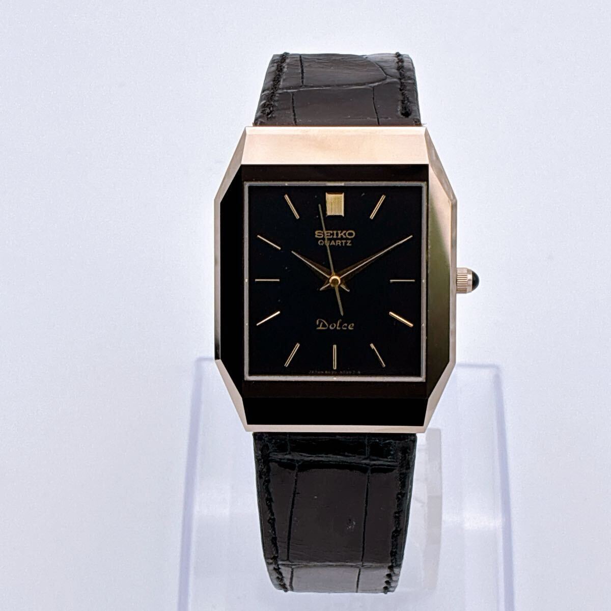 デッドストック級 SEIKO DOLCE 6030-5400 セイコー ドルチェ ブラック文字盤 QUARTZ スクエア ゴールド メンズ腕時計 1991年(9-2)拍卖