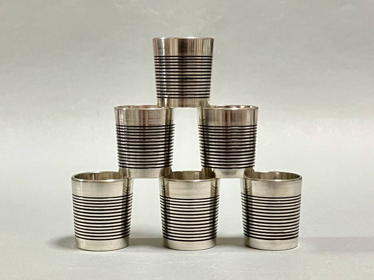 ★本錫 錫半 酒器 ショットグラス/猪口 6客 H3.5cm:ぐい呑・酒盃・レトロ拍卖
