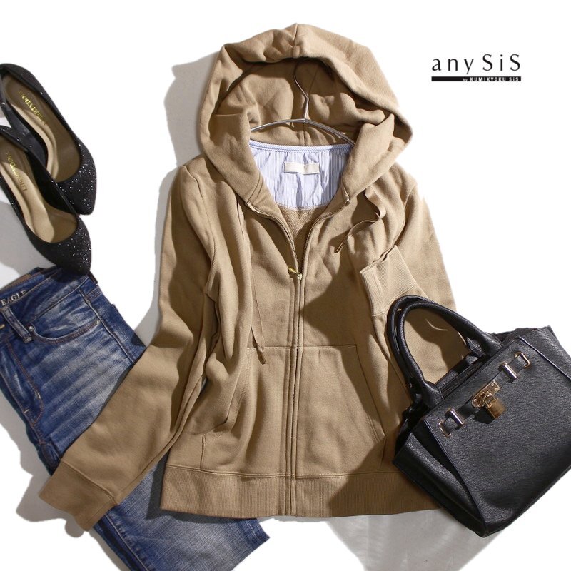 美品 any SiS エニィスィス ジップアップパーカー ベージュ Mサイズ ジップパーカー 羽織 パーカー コットン レディース 秋 春 ジャケット拍卖