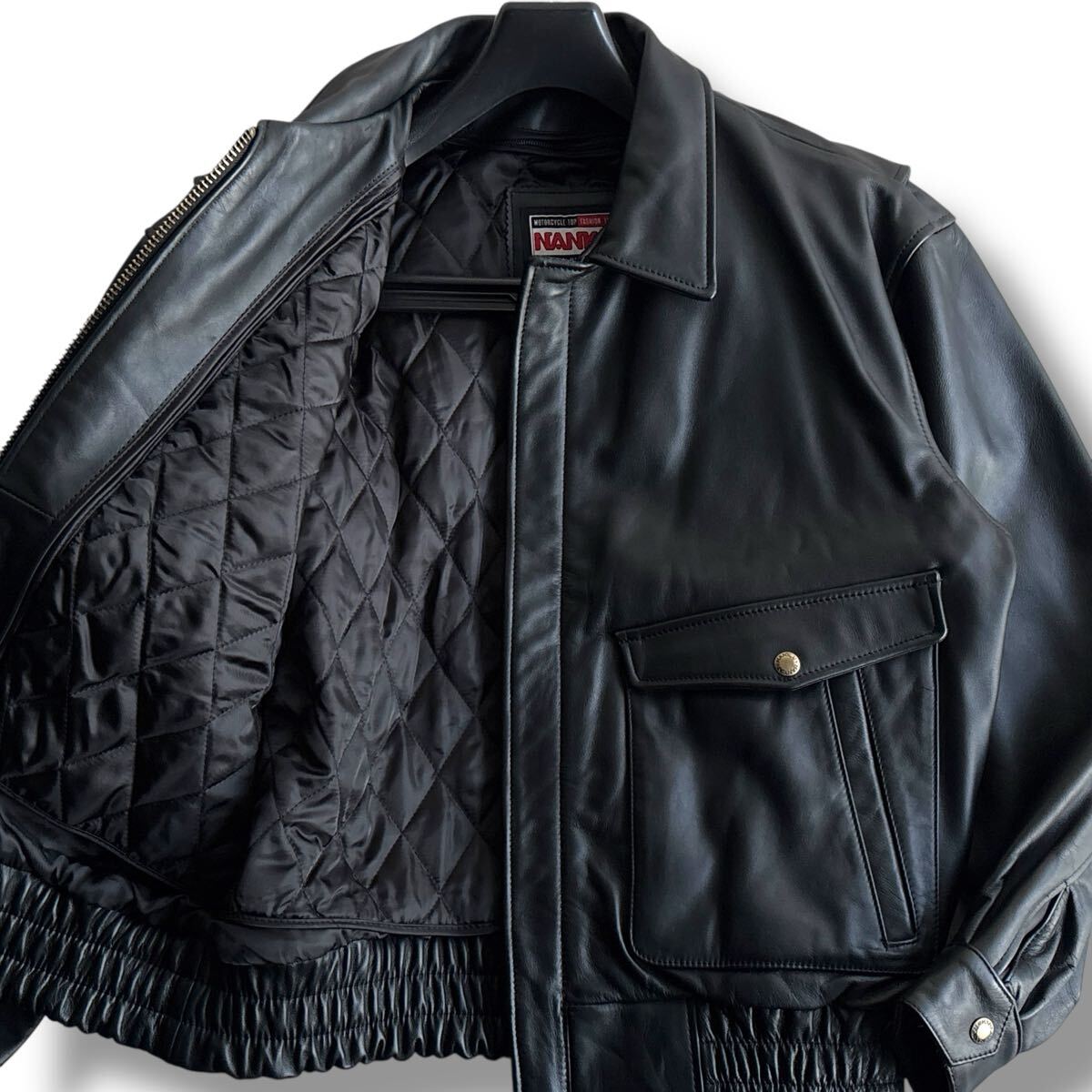 未使用級■NANKAI ナンカイ【L】本革 牛革 レザー ライダースジャケット レザージャケット 中綿 キルティングライナー 脱着可 ブラック 黒 拍卖