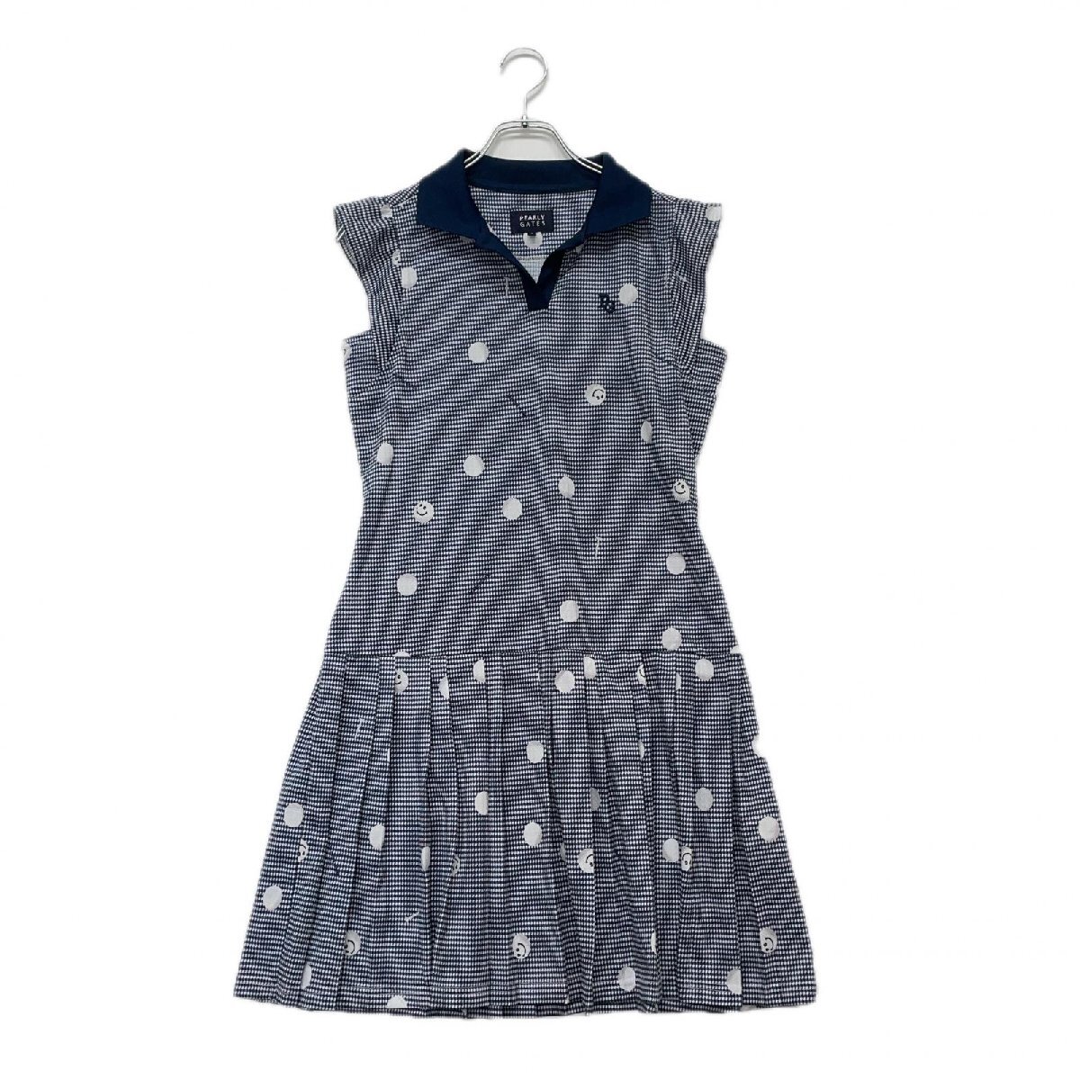 coco 中古【値下げ】 パーリーゲイツ PEARLY GATES レディース ワンピース 0(S) 紺 ゴルフボール柄 レターパックプラス発送可 K3944拍卖