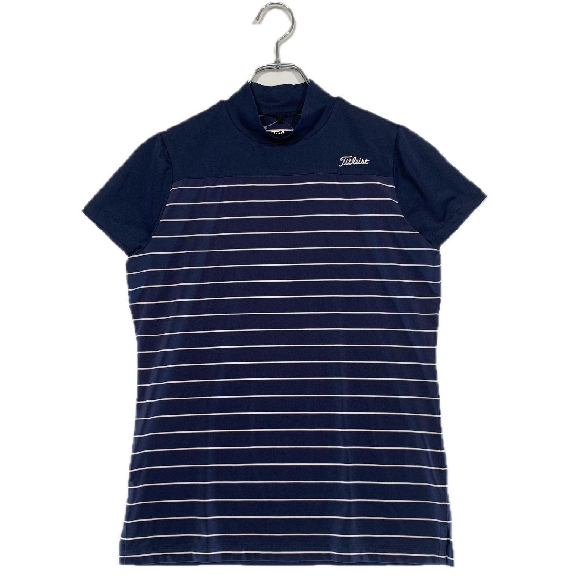 coco 中古 【値下げ】 タイトリスト Titleist レディース 半袖シャツ L 紺×白 ネイビー モックネック ボーダー ネコポス発送可 102686拍卖