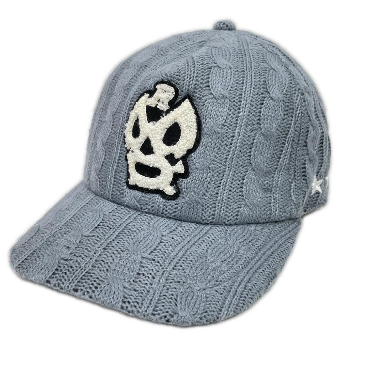 coco 中古 ラッセルノ RUSSELUNO キャップ くすみブルー ルチャワッペン ケーブルニット レターパックプラス発送可 K013069拍卖