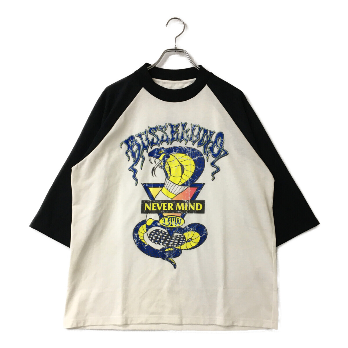 coco 未使用品【SALE】ラッセルノ RUSSELUNO メンズ 長袖シャツ 5(L) 黒×白 7分袖カットソー レターパックプラス発送可 87523拍卖