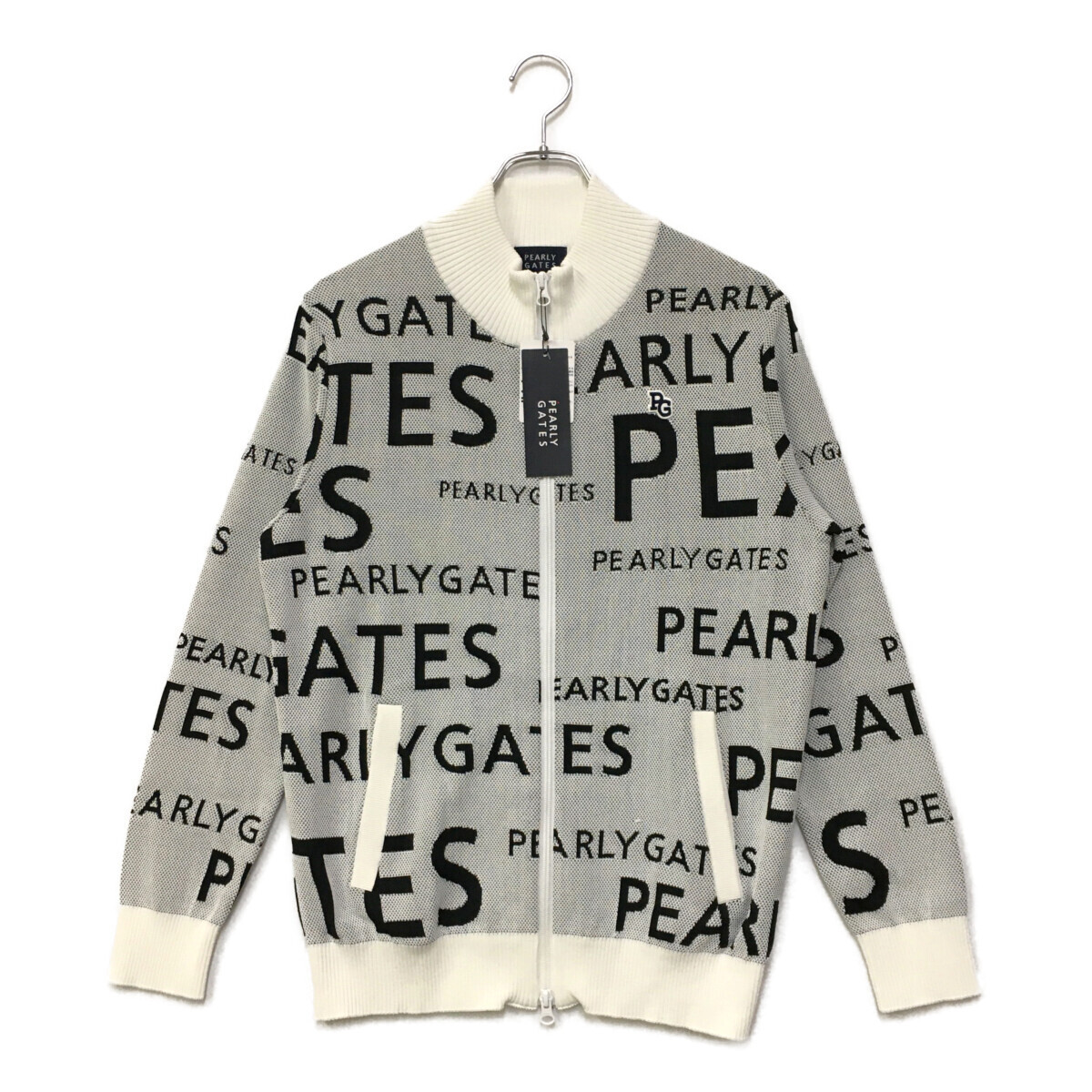 coco 未使用品【SALE】パーリーゲイツ メンズ ニットアウター 4(M) 白×濃紺 長袖ダブルジップ 軽量 レターパックプラス発送可 88383拍卖