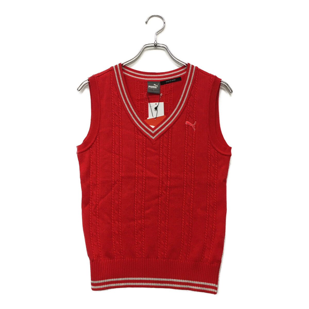 coco 未使用品【SALE】プーマ PUMA レディース ベスト M 濃ピンク ケーブル編み Vネック レターパックプラス発送可 K2588拍卖