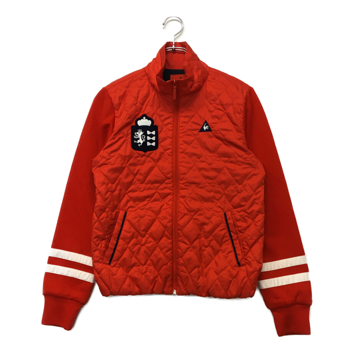 coco 中古【SALE】ルコックスポルティフ レディース ブルゾン M 赤 中綿入 裏起毛 防寒 袖ニット素材 レターパックプラス発送可 101195拍卖