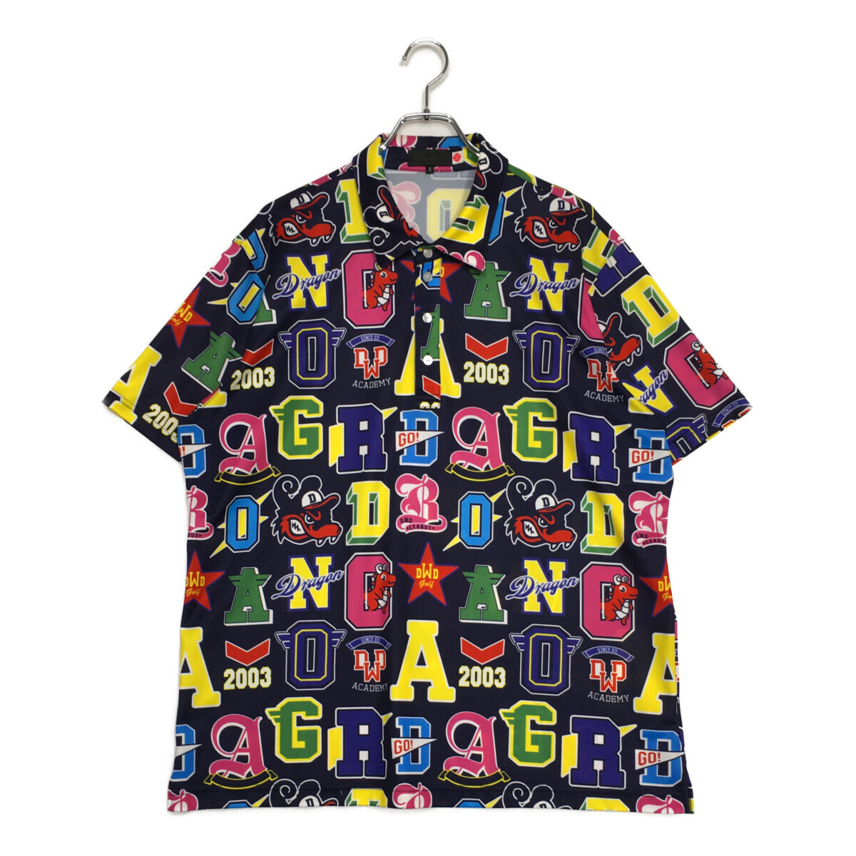 coco 中古 ダンスウィズドラゴン メンズ 半袖ポロシャツ 5(3L) 紺×カラフル ネイビー 総柄 大きい ネコポス発送可 103947拍卖