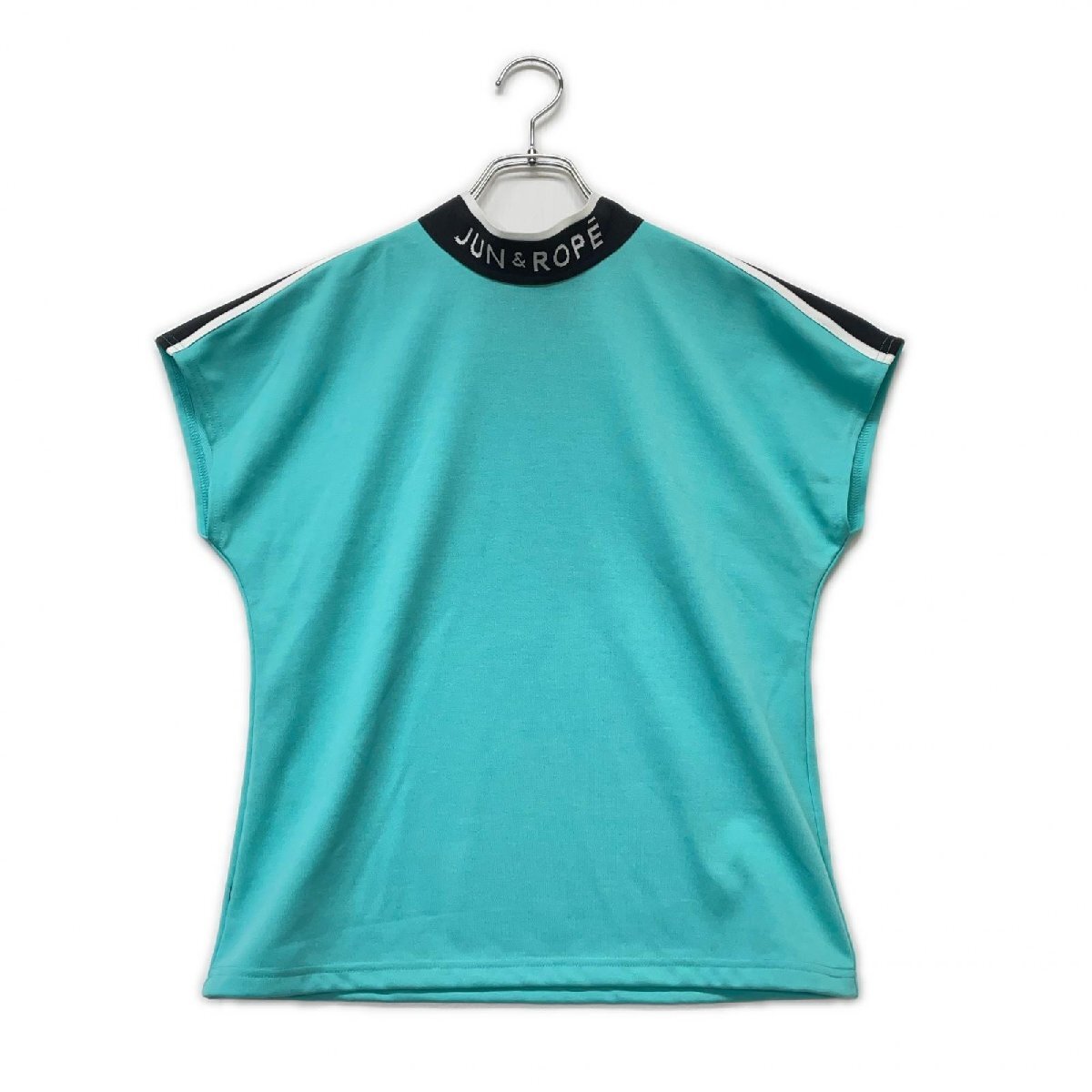 coco 中古 ジュン&ロペ JUN&ROPE レディース 半袖シャツ M 緑系 グリーン系 モックネック リボン フレンチ袖 ネコポス発送可 K2177拍卖