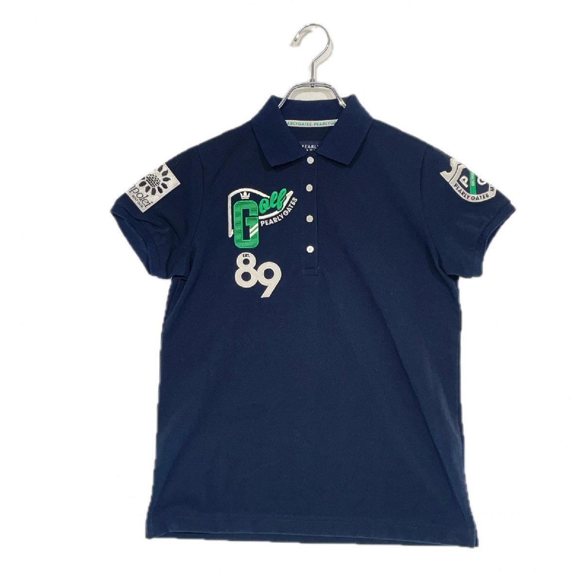 coco 中古【値下げ】 パーリーゲイツ PEARLY GATES レディース 半袖ポロシャツ 1(M) 紺 ネイビー レターパックプラス発送可 102702拍卖