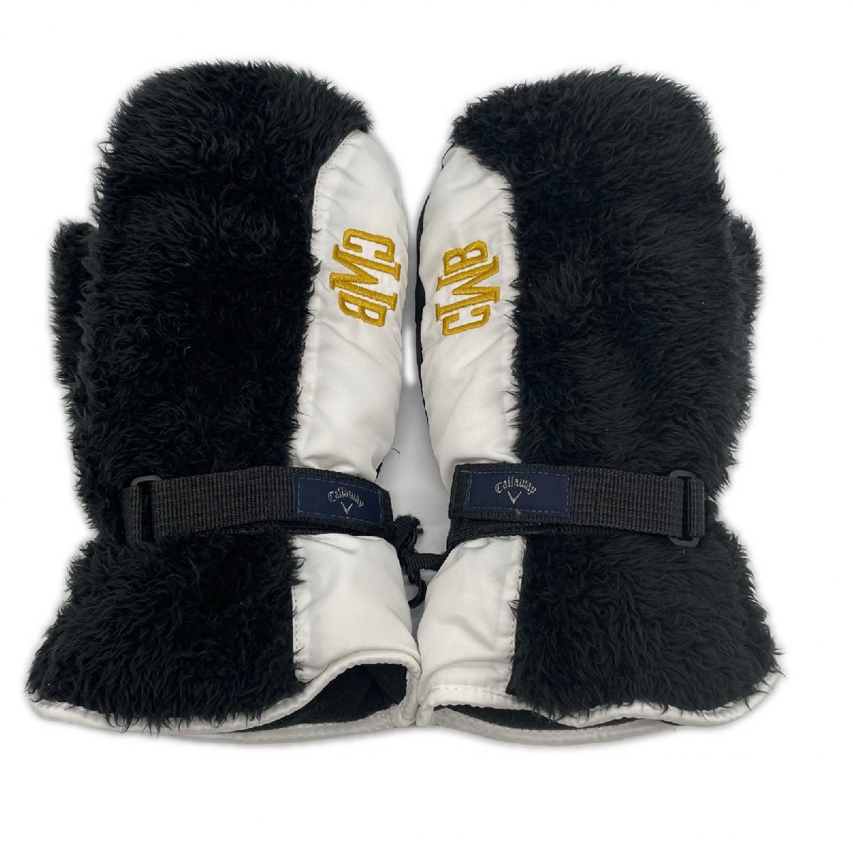 coco 中古 キャロウェイ Callaway ミトン 黒×白 防寒対策 ハンドウォーマー ファー 金糸刺しゅう レターパックプラス発送可 K021941拍卖