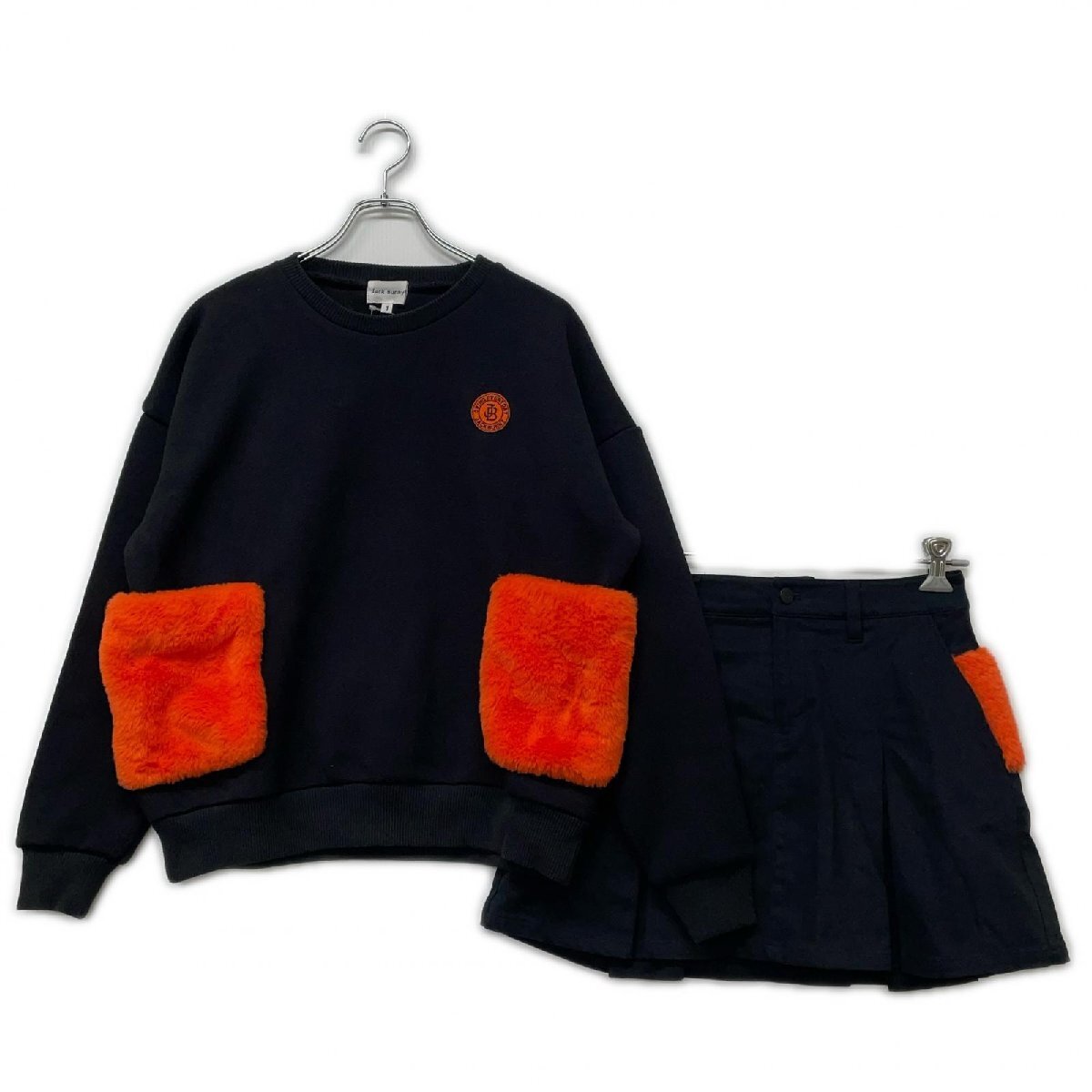 coco 中古 ジャックバニー Jack Bunny!! レディース セットアップ 1(M) ブラック×オレンジ 黒 ファー 長袖プルオーバー×スカート K025147拍卖