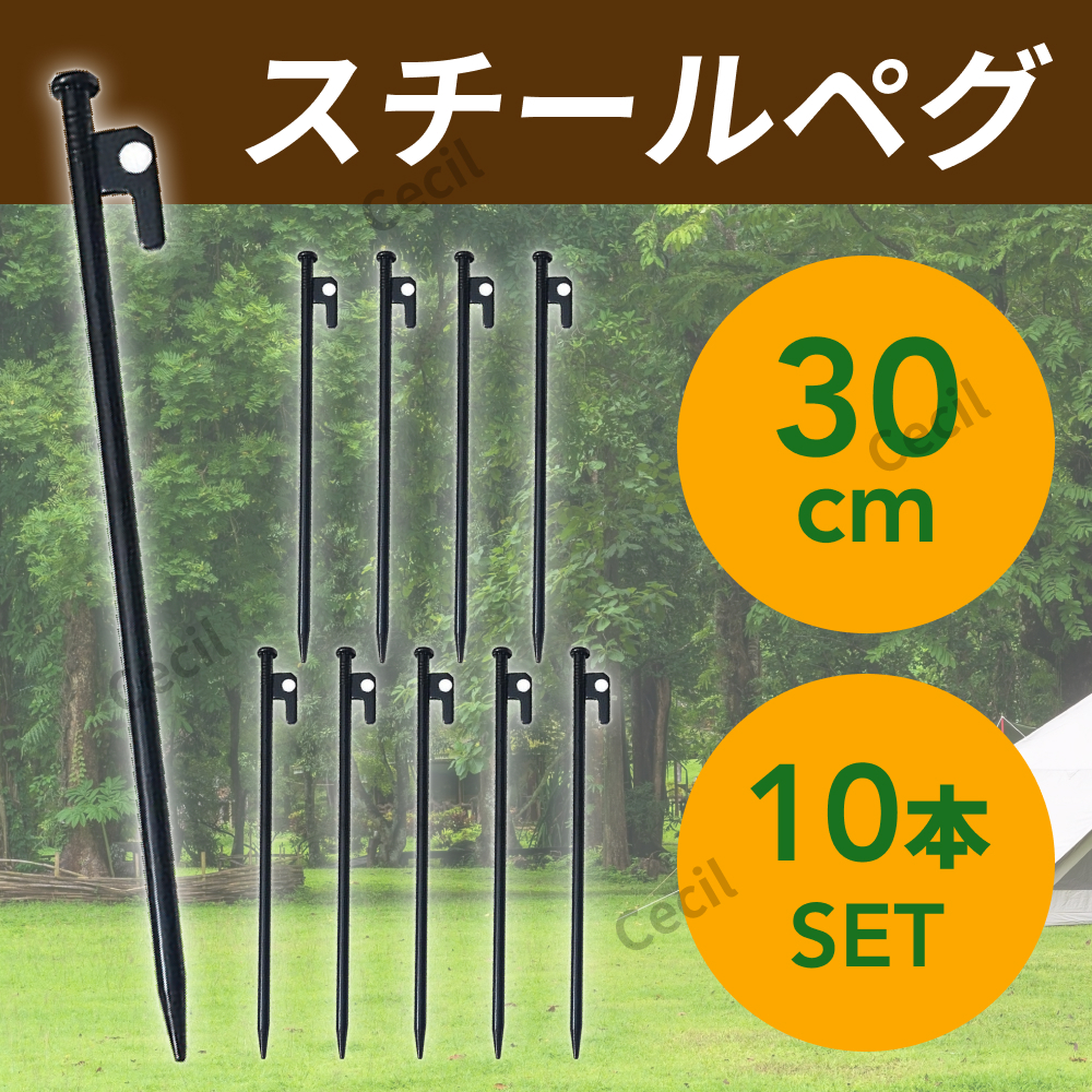 スチールペグ 30cm 10本セット テント タープ 設営 キャンプ用品 アウトドア用品 BBQ ソロキャンプ 杭 ロープ フック .拍卖