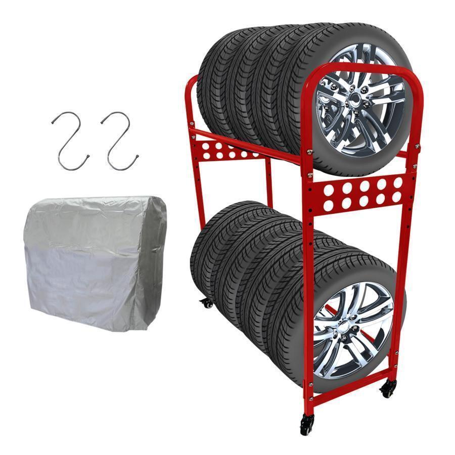 タイヤラック 二段式 8本2260タイヤ収納 縦置き 耐荷重300kgレッド拍卖