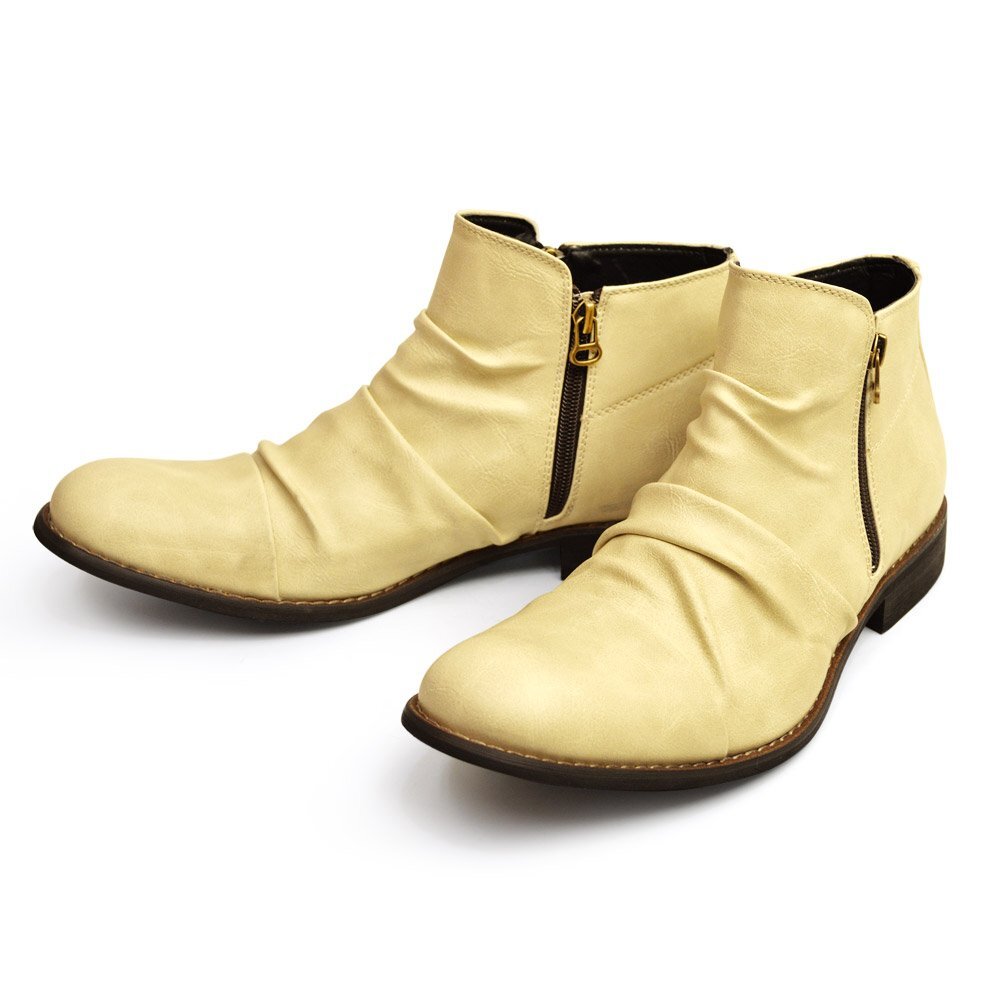 新品■27cm Wサイドジッパー ドレープブーツ チャッカブーツ アンティーク ブーツ ショートブーツ メンズ キレイめ ビンテージ 男 靴拍卖