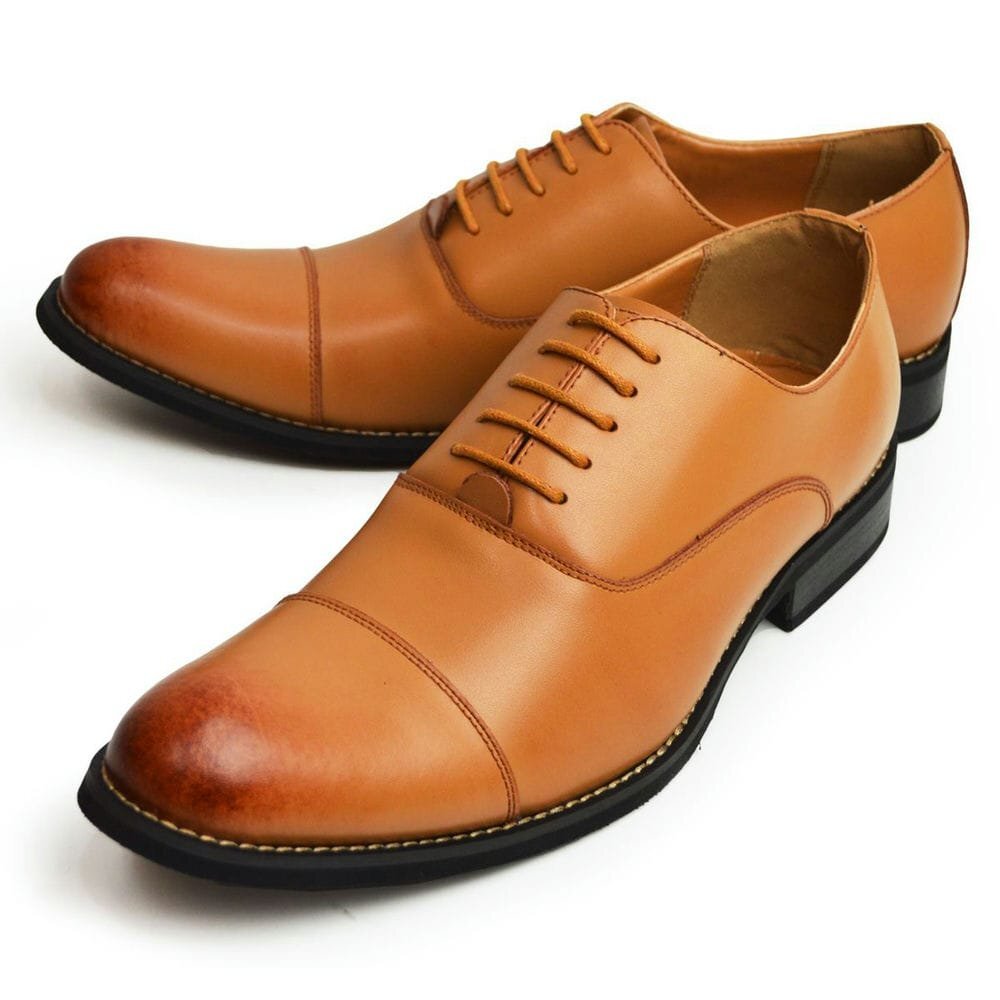 【在庫処分】新品■25cm ビジネスシューズ 日本製 革靴 3E EEE 幅広 ライトブラウン 内羽根 外羽根 フォーマル カジュアル 紳士靴 防滑拍卖