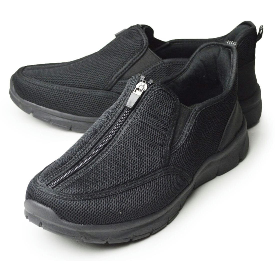 新品■27cm 軽量 スリッポン 幅広 4EEEE メディカルシューズ ナースシューズ 着脱簡単 メンズ 防滑 靴 フロントジップ 黒 茶【エコ配送】拍卖