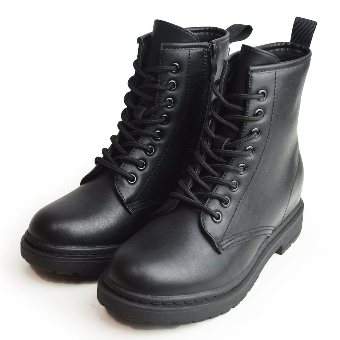 新品■24cm レディース 編み上げ ブーツ 6cm インヒール レースアップ ショートブーツ サイドジップ ミドル丈 脚長 防滑 低反発 靴拍卖