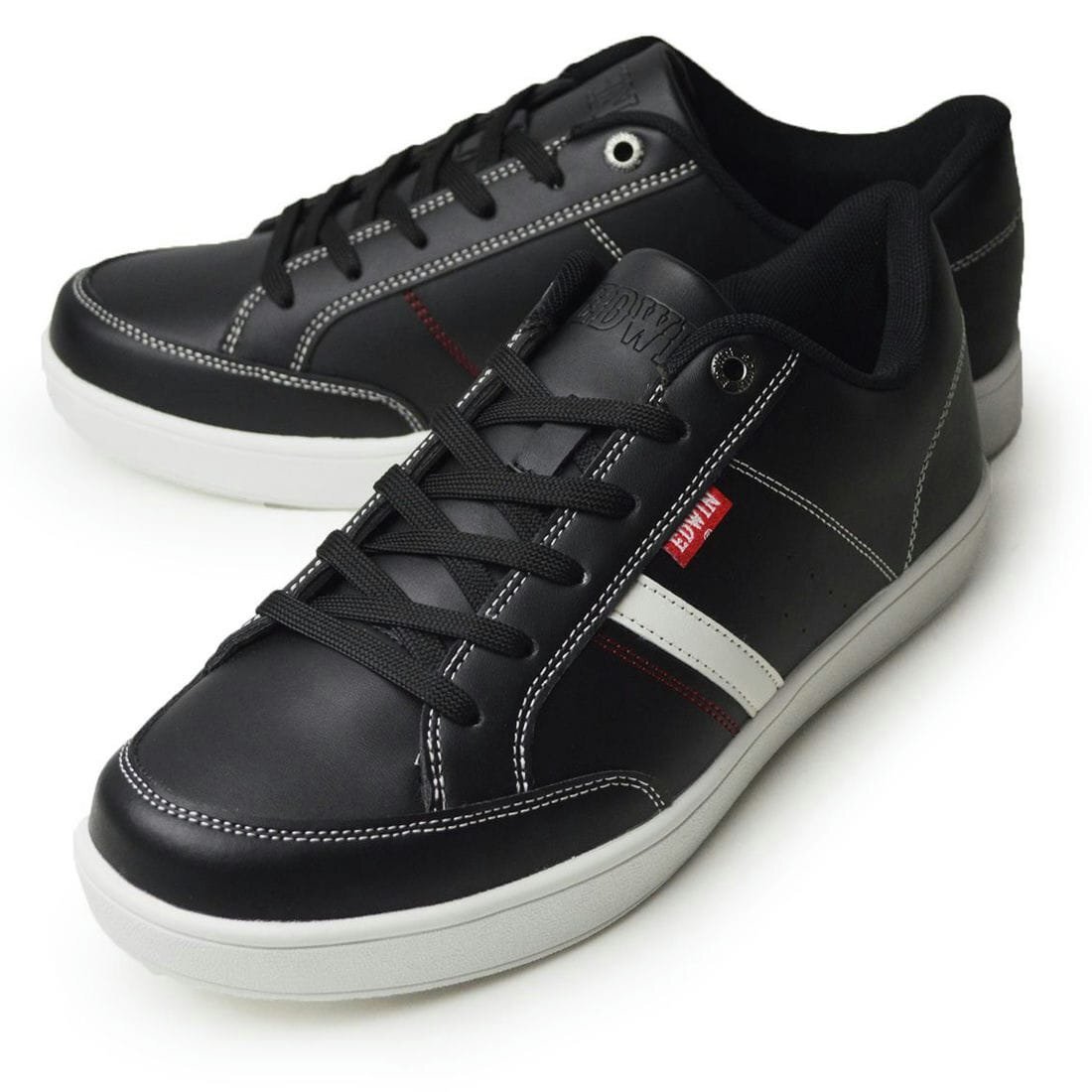 新品■25.5cm エドウィン EDWIN メンズ スニーカー 軽量 カジュアルシューズ 防滑 サイドライン シンプル ランニング 紐靴【エコ配送】拍卖