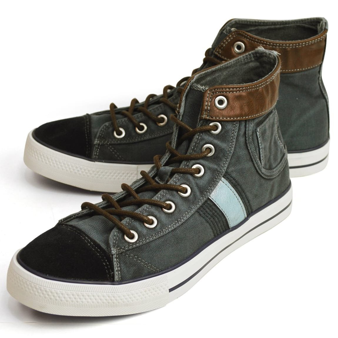 在庫処分■新品【25cm】軽量 ハイカット スニーカー カジュアルシューズ 紐靴 レースアップ 異素材 キャンバス スエード 靴【エコ配送】拍卖