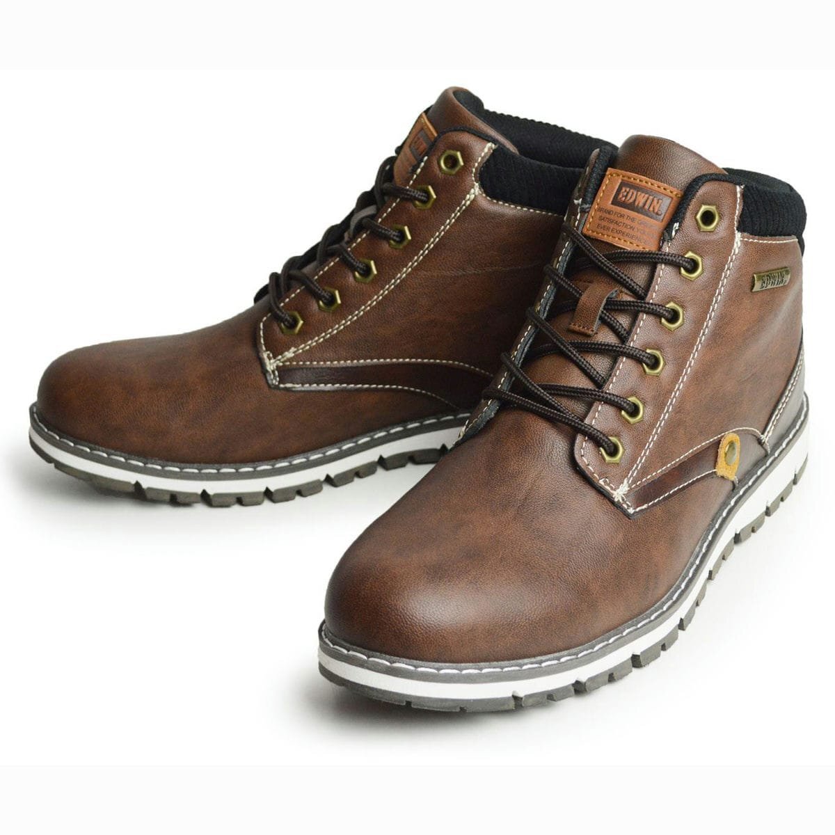 新品■26.5cm EDWIN エドウィン 防水 スニーカー 幅広 メンズ ミドル丈 レインシューズ レインブーツ 防滑 クッション コンフォート 黒 茶拍卖