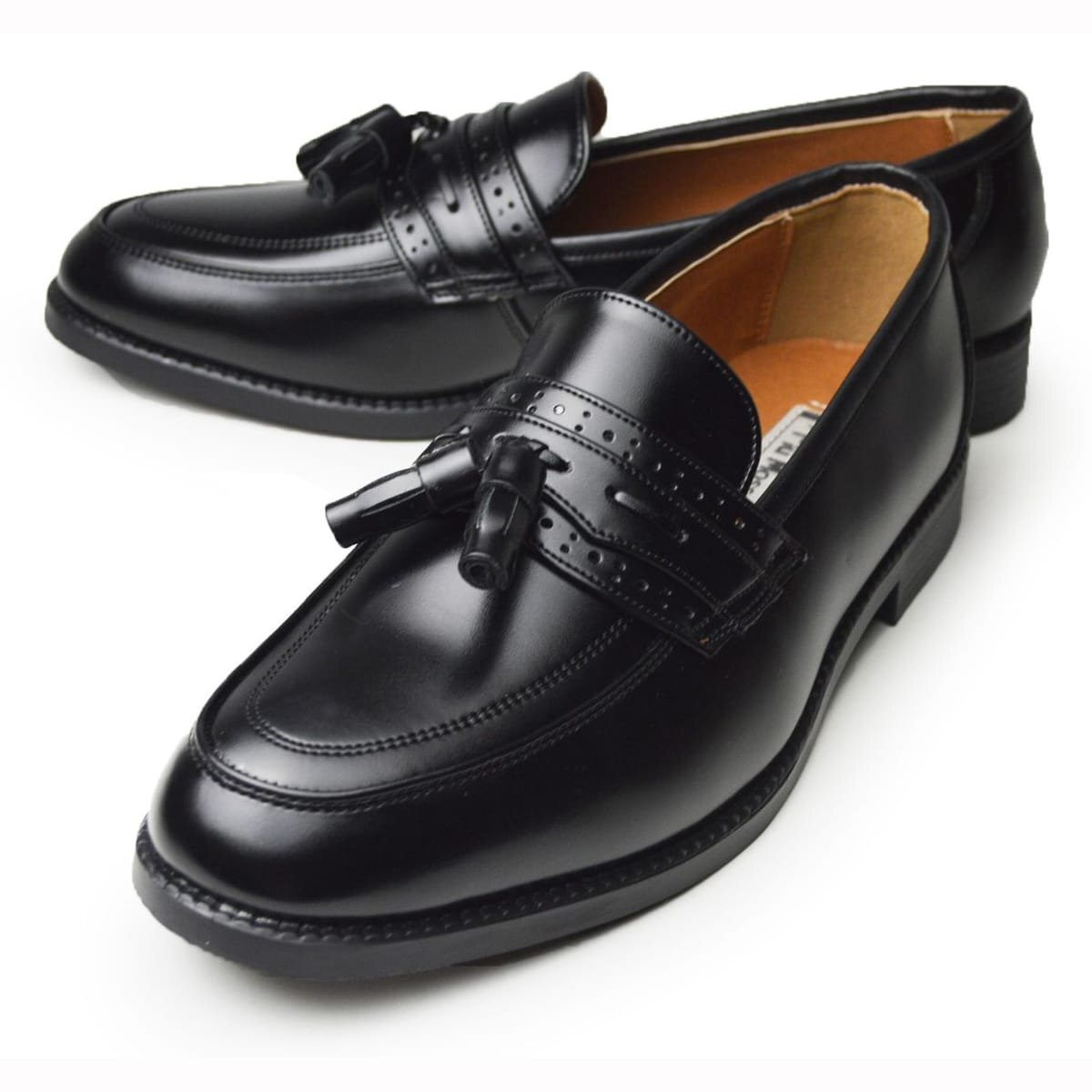 新品■26.5cm 本革 レザーシューズ スリッポン 幅広 3E メンズ ビジネス ローファー 革靴 学生靴 コンフォート 黒 PIU MOSSO ピウモッソ拍卖