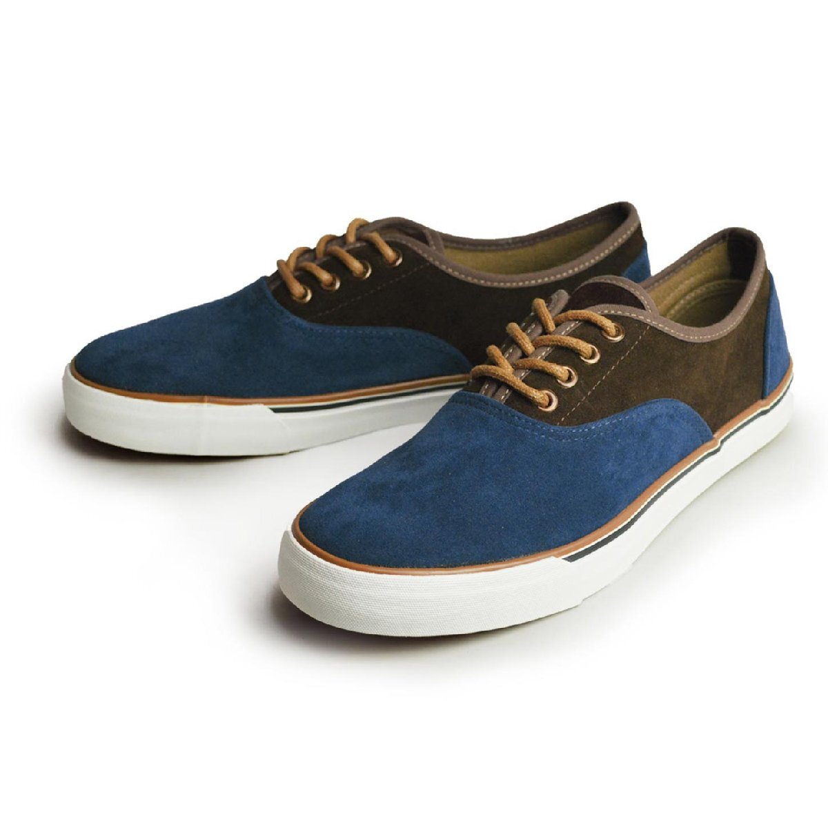 新品■26cm メンズ カジュアル デッキシューズ 軽量 スニーカー 紐靴 フラット コンフォート クッション スエード 配色【エコ配送】拍卖