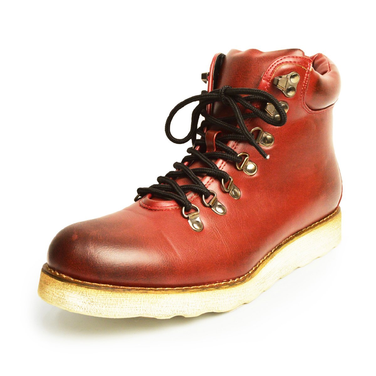 新品■25.5cm ワークブーツ 2.5cmアップ インソール付き ショート丈 マウンテン ブーツ 着脱簡単 サイドジップ 替え紐つき ビンテージ 紐靴拍卖