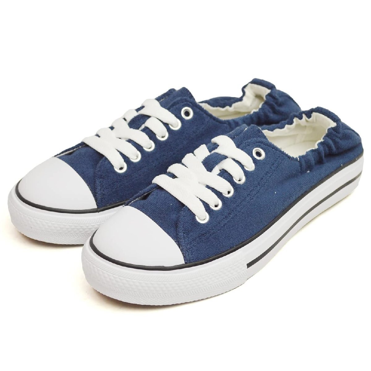 在庫処分■新品【23cm】レディース スニーカー シンプル 紐靴 ローカット フラットシューズ 軽量 カジュアル ゴム パイル【エコ配送】拍卖