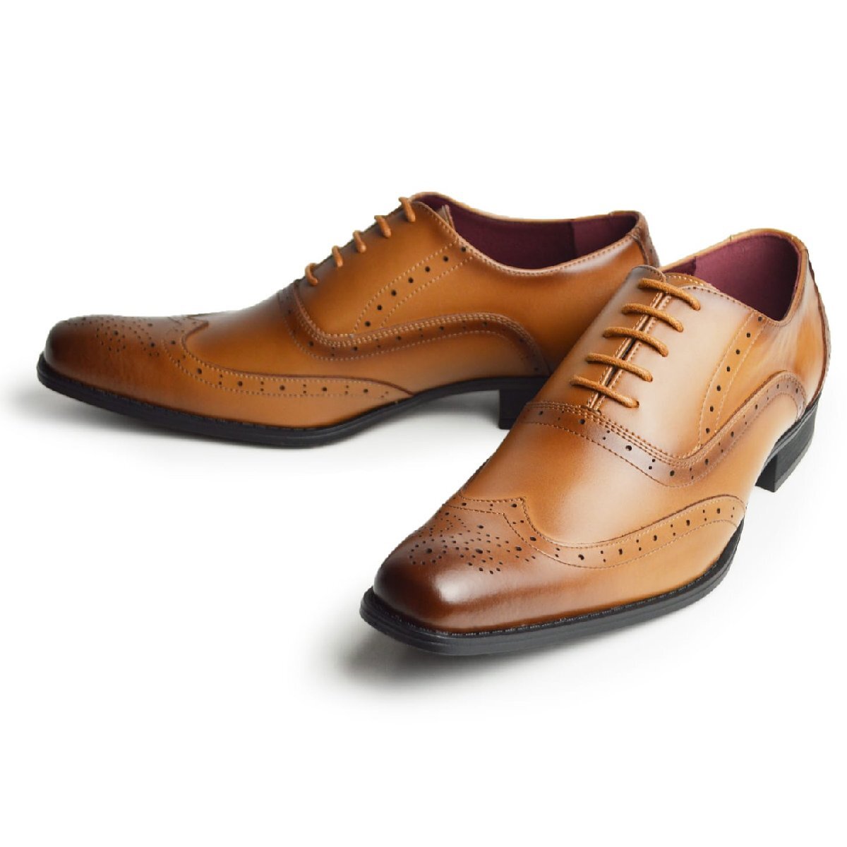 新品■27cm ビジネスシューズ 革靴 レースアップ 紐靴 ウィングチップ 脚長 スクエアトゥ ロングノーズ 2E 日本製 フォーマル 紳士靴拍卖