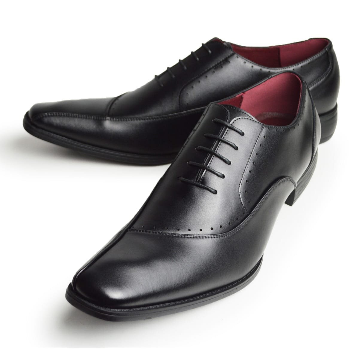 新品■25cm ビジネスシューズ 革靴 レースUP ストレートチップ ライン 脚長 スクエアトゥ ロングノーズ 2E 日本製 フォーマル 紳士靴拍卖