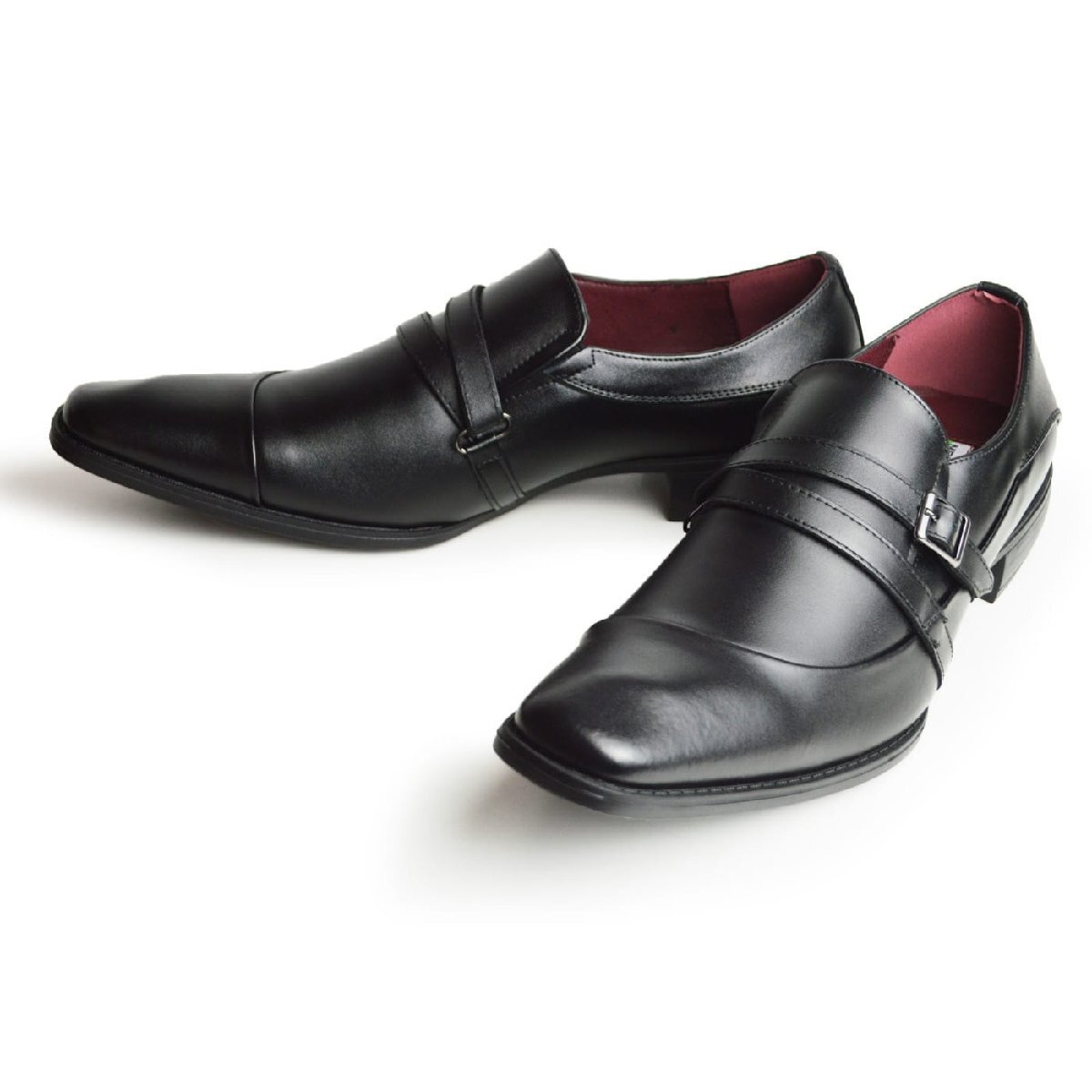 新品■25cm ビジネスシューズ 革靴 モンクストラップ ストレートチップ 脚長 スクエアトゥ ロングノーズ 2E 日本製 フォーマル 紳士靴拍卖