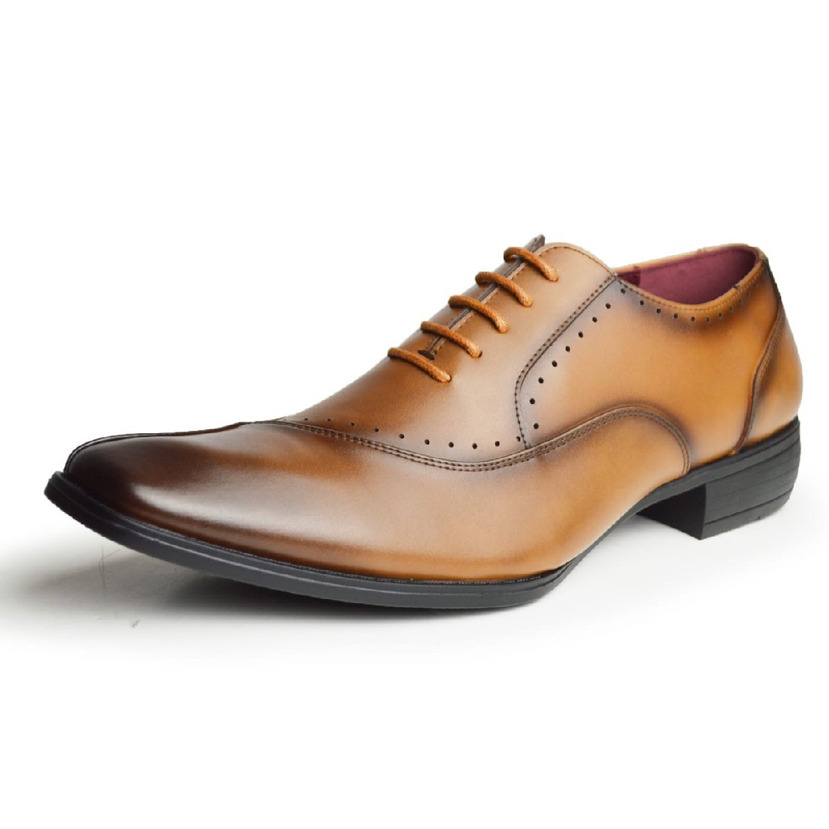 新品■25cm ビジネスシューズ 革靴 レースUP ストレートチップ ライン 脚長 スクエアトゥ ロングノーズ 2E 日本製 フォーマル 紳士靴拍卖