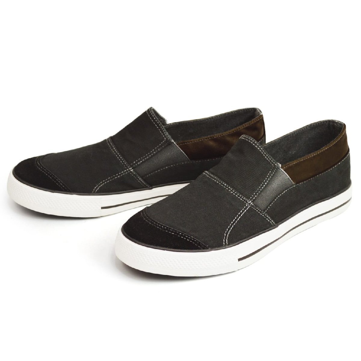 在庫処分■新品【25cm】メンズ 異素材MIX スニーカー 軽量 カジュアル サイドゴア スリッポン 着脱簡単 キャンバス スエード【エコ配送】拍卖