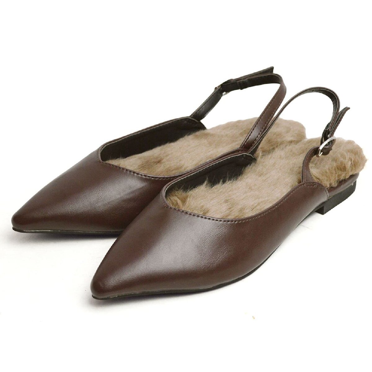 在庫処分■新品【23~23.5cm】レディース フラット パンプス ファー ストラップ付 ポインテッドトゥ サンダル カジュアル 靴【エコ配送】拍卖