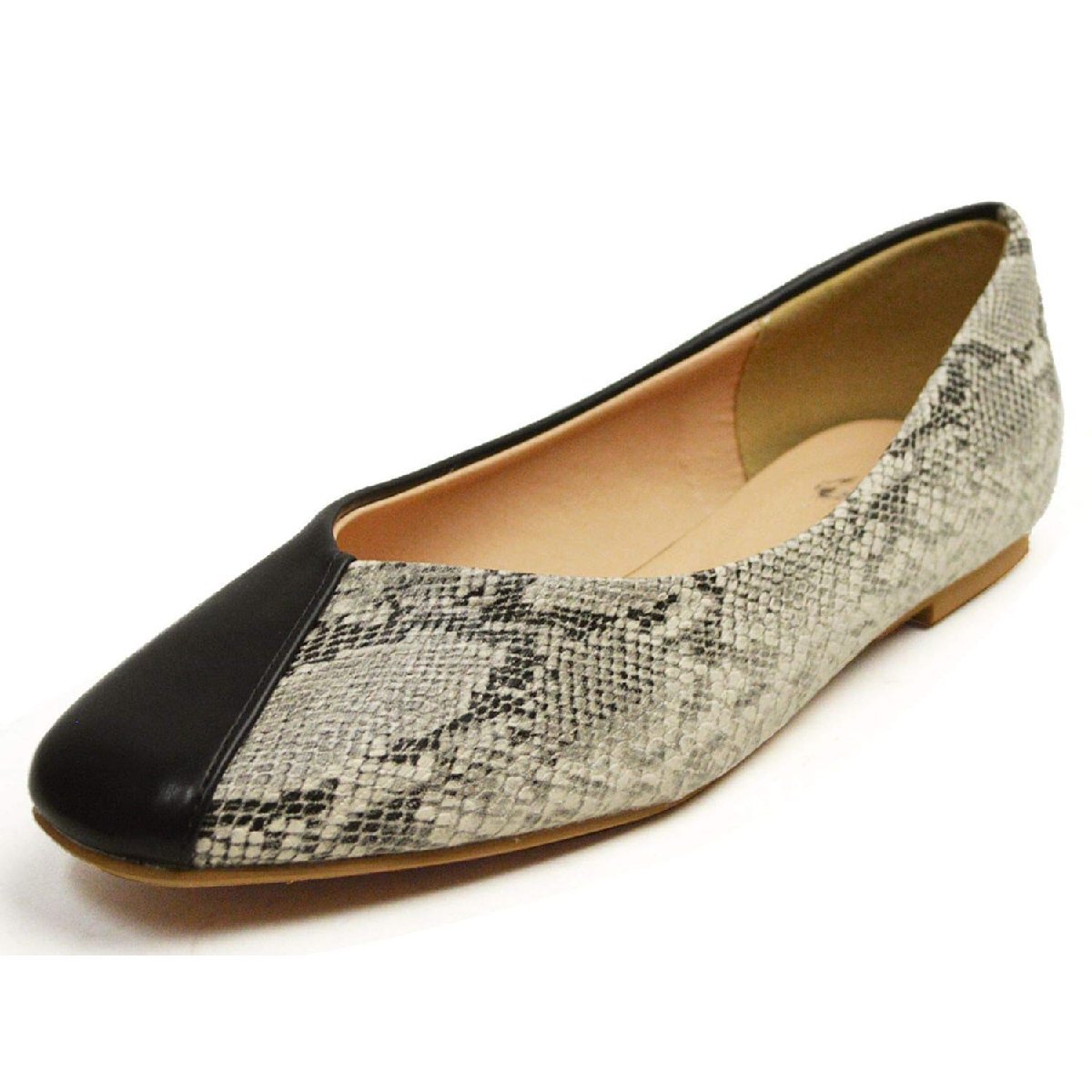 在庫処分■新品【23~23.5cm】レディース フラットシューズ パンプス バイカラー アシンメトリー パイソン柄 カジュアル【エコ配送】拍卖