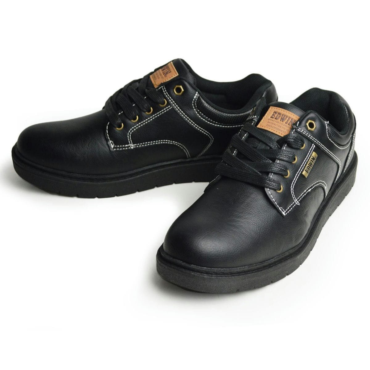 新品■25.5cm EDWIN エドウィン 撥水 スニーカー メンズ 防水 コンフォート レインシューズ ローカット 防滑 クッション 茶 黒【エコ配送】拍卖