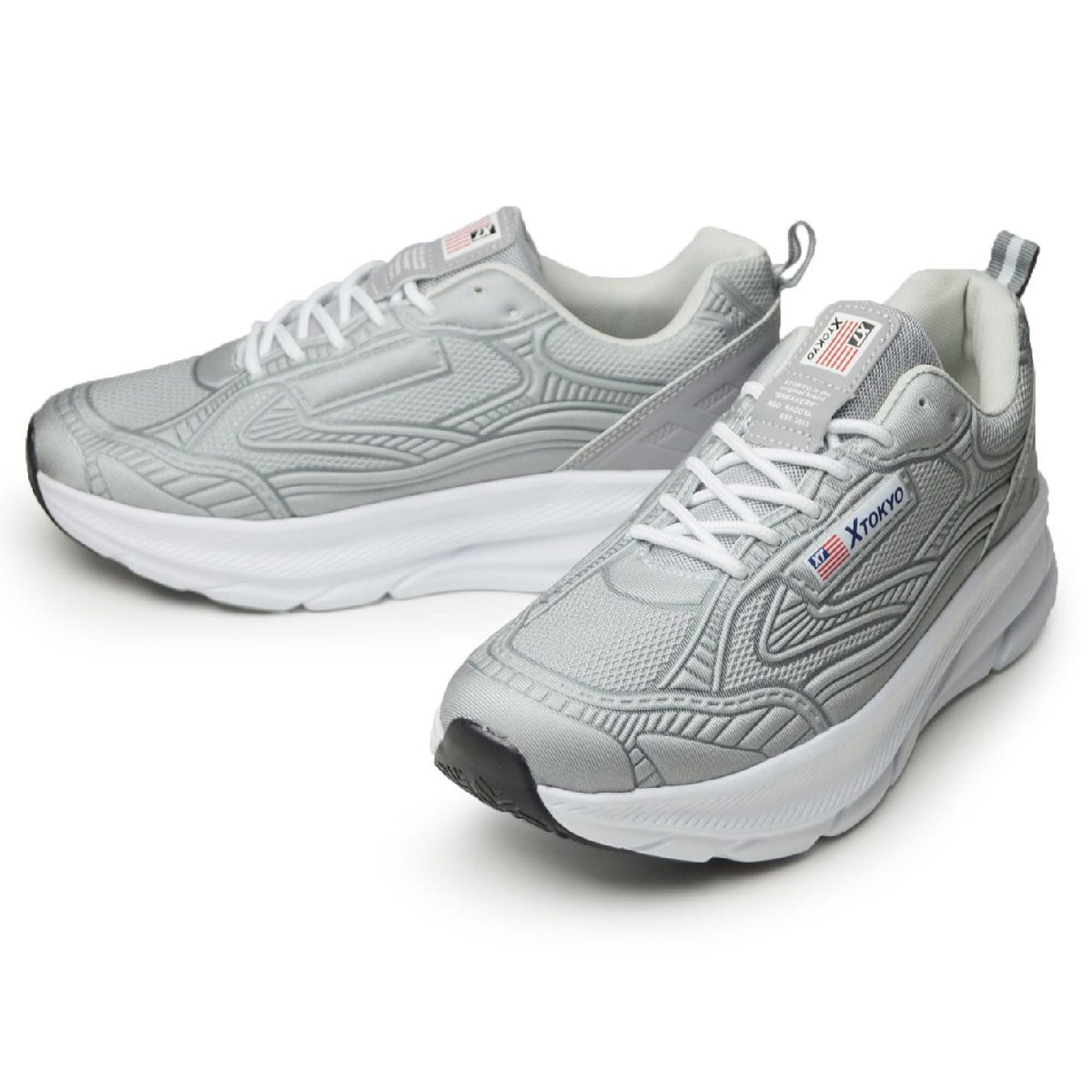 新品■25cm XTOKYO スニーカー メンズ ランニング ウォーキング 厚底ソール 軽量 通気性 カジュアル スポーツ 防滑 運動 靴【エコ配送】拍卖
