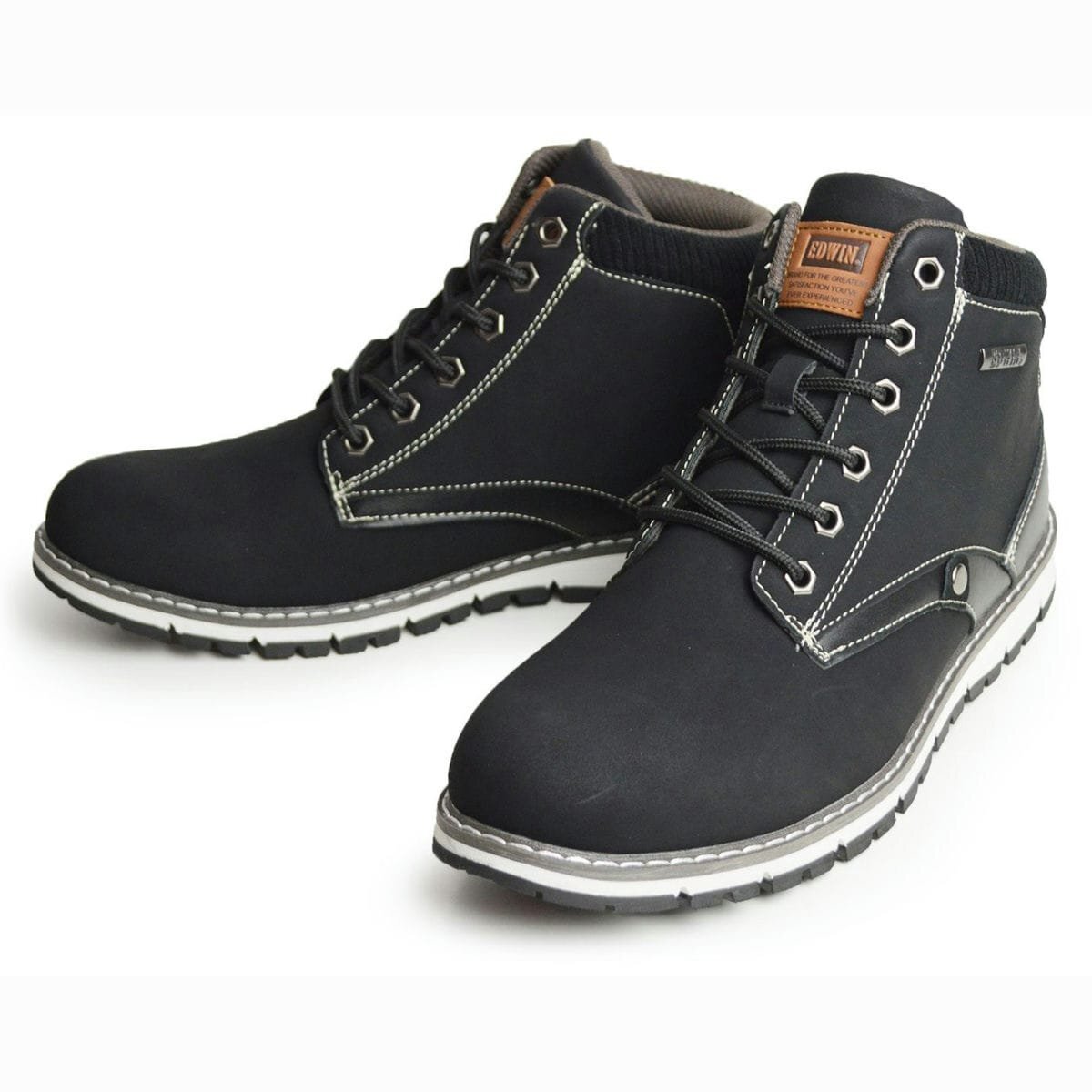 新品■26.5cm EDWIN エドウィン 防水 スニーカー 幅広 メンズ ミドル丈 レインシューズ レインブーツ 防滑 クッション コンフォート 黒 茶拍卖