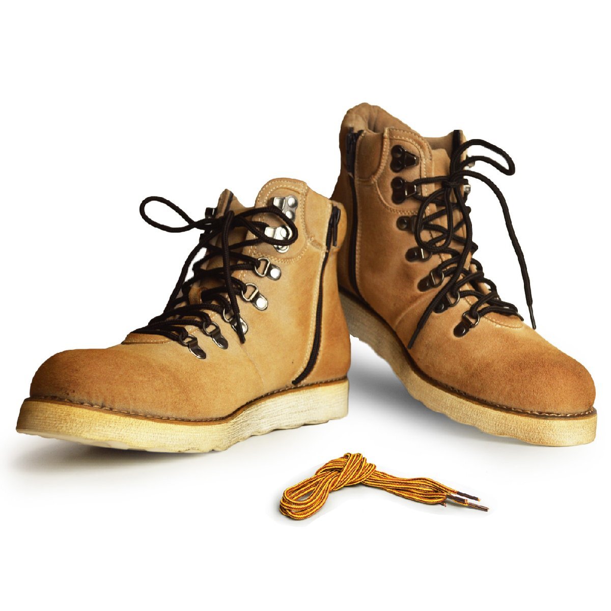 新品■未使用品【24.5cm】メンズ マウンテンブーツ 替え紐つき 2.5cmUP インソールつき サイドジッパー ワークブーツ ヴィンテージ 男 靴拍卖
