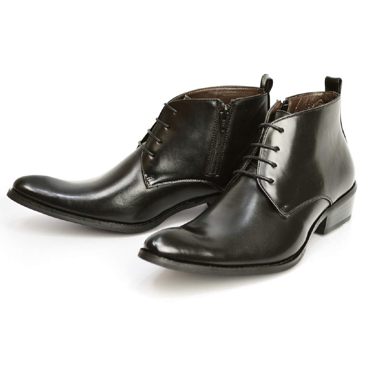 新品■25cm ビジネスブーツ フォーマル レースアップ 4.5cm ヒールアップ ポインテッドトゥ メンズ ショートブーツ カジュアル 男 靴拍卖