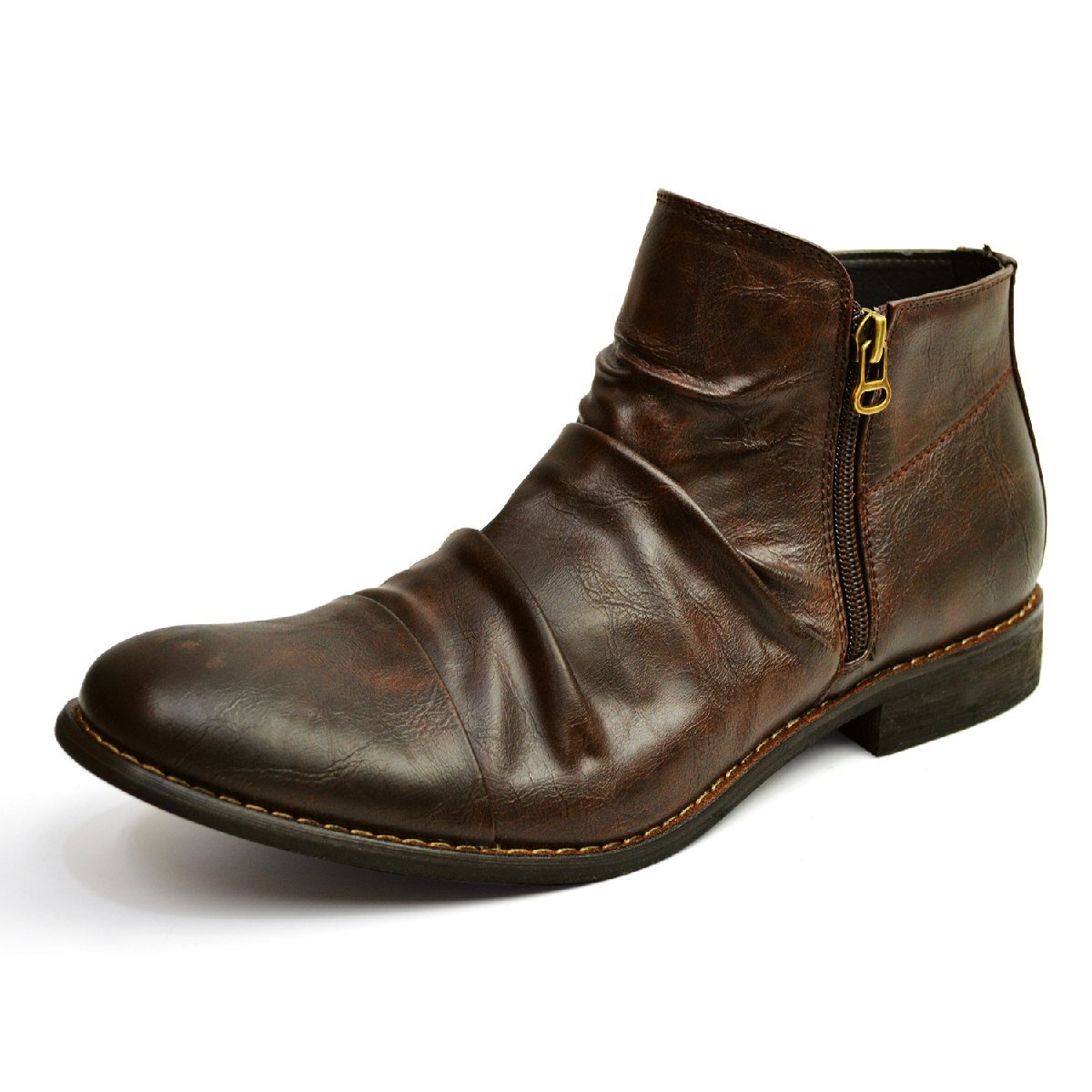 新品■未使用品【27cm】ドレープブーツ チャッカブーツ アンティーク Wサイドジッパー ショートブーツ メンズ ビンテージ 男 靴拍卖