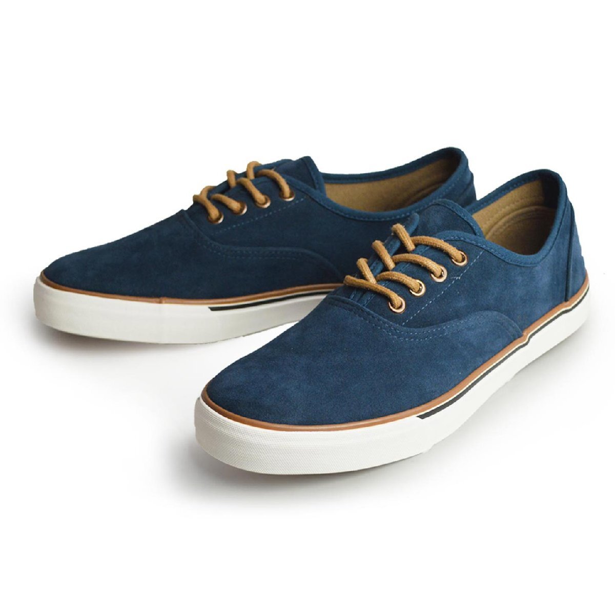 新品■28cm メンズ カジュアル デッキシューズ 軽量 スニーカー 紐靴 フラット コンフォート クッション スエード 配色【エコ配送】拍卖