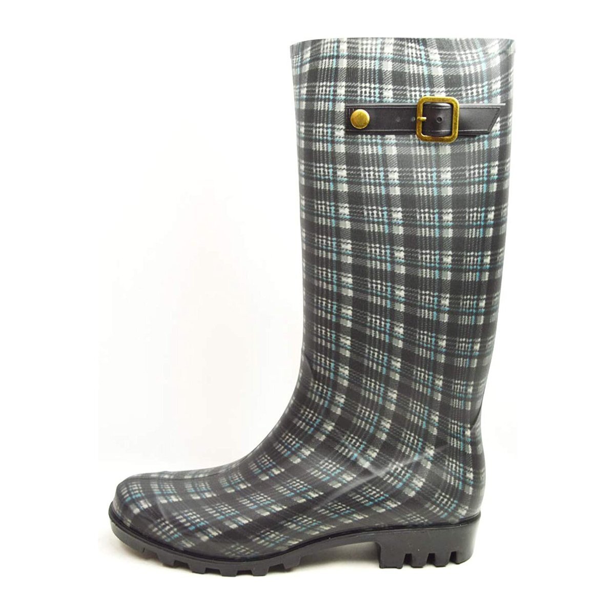 新品■23~23.5cm レディース 防水ブーツ チェック柄 水玉 ドット柄 レイン ブーツ 長靴 雨 防滑 ロング丈 ラバー ガーデニング 園芸拍卖