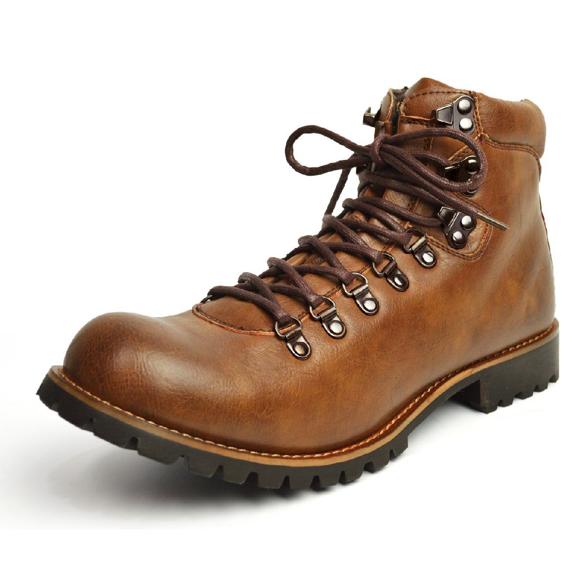 新品■28cm メンズ ブーツ マウンテンブーツ ワークブーツ ショートブーツ 幅広 サイドジッパー 替え紐つき レース 男 靴 メンズシューズ拍卖