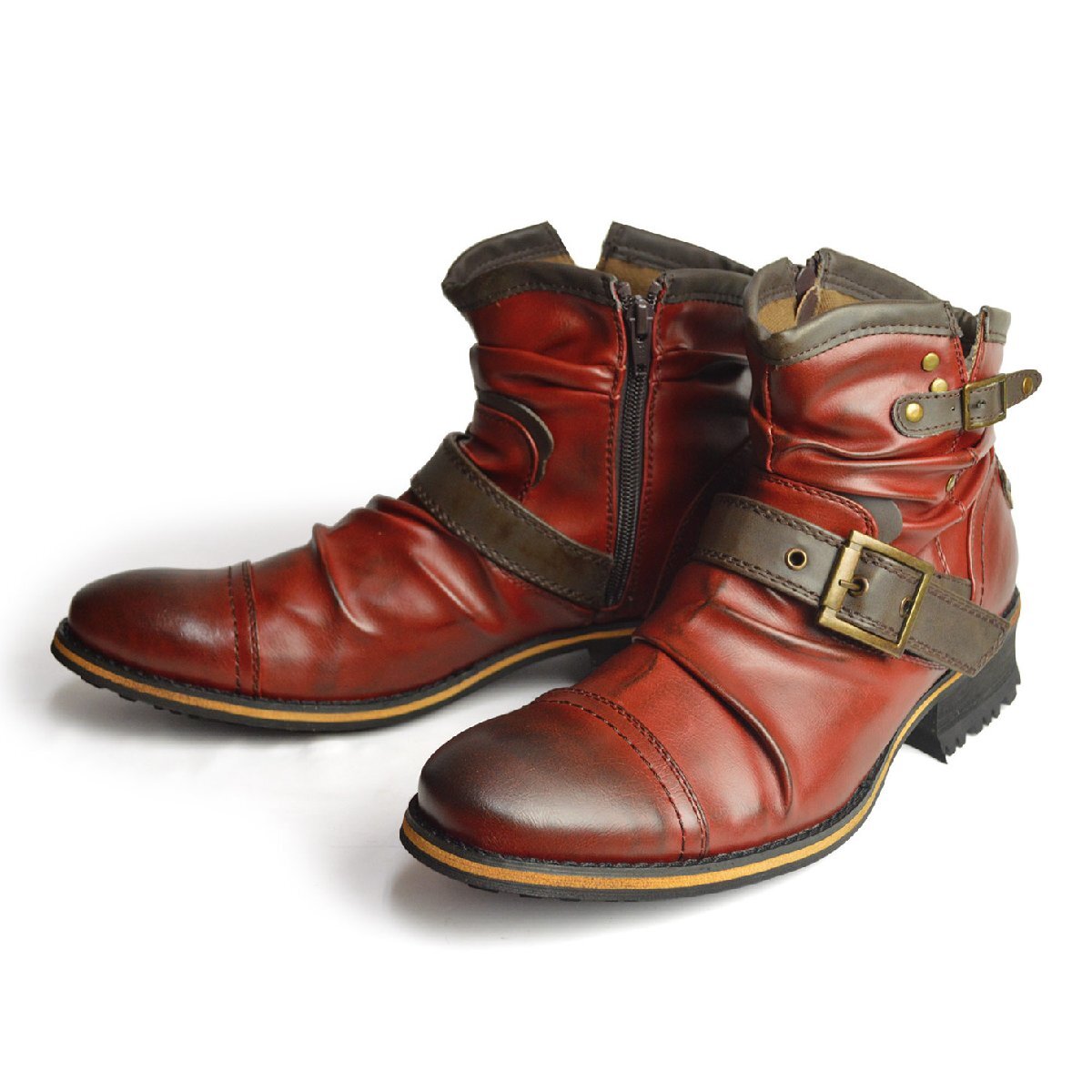 【新品】27cm■エンジニアブーツ ドレープブーツ ベルト バックル ショートブーツ ヴィンテージ スエード 大人 男 靴 メンズシューズ拍卖