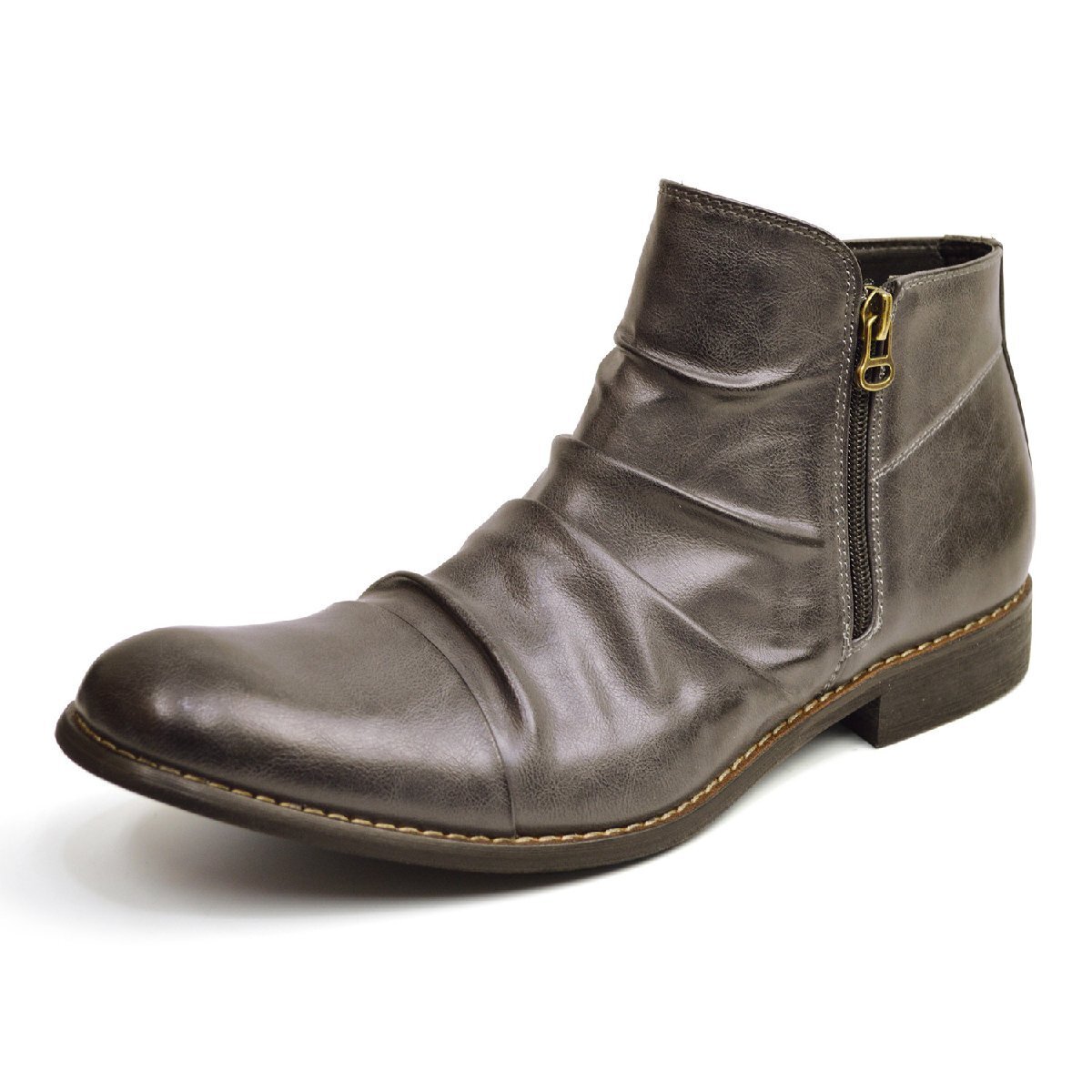 新品■未使用品【26.5cm】ドレープブーツ チャッカブーツ アンティーク Wサイドジッパー ショートブーツ メンズ ビンテージ 男 靴拍卖