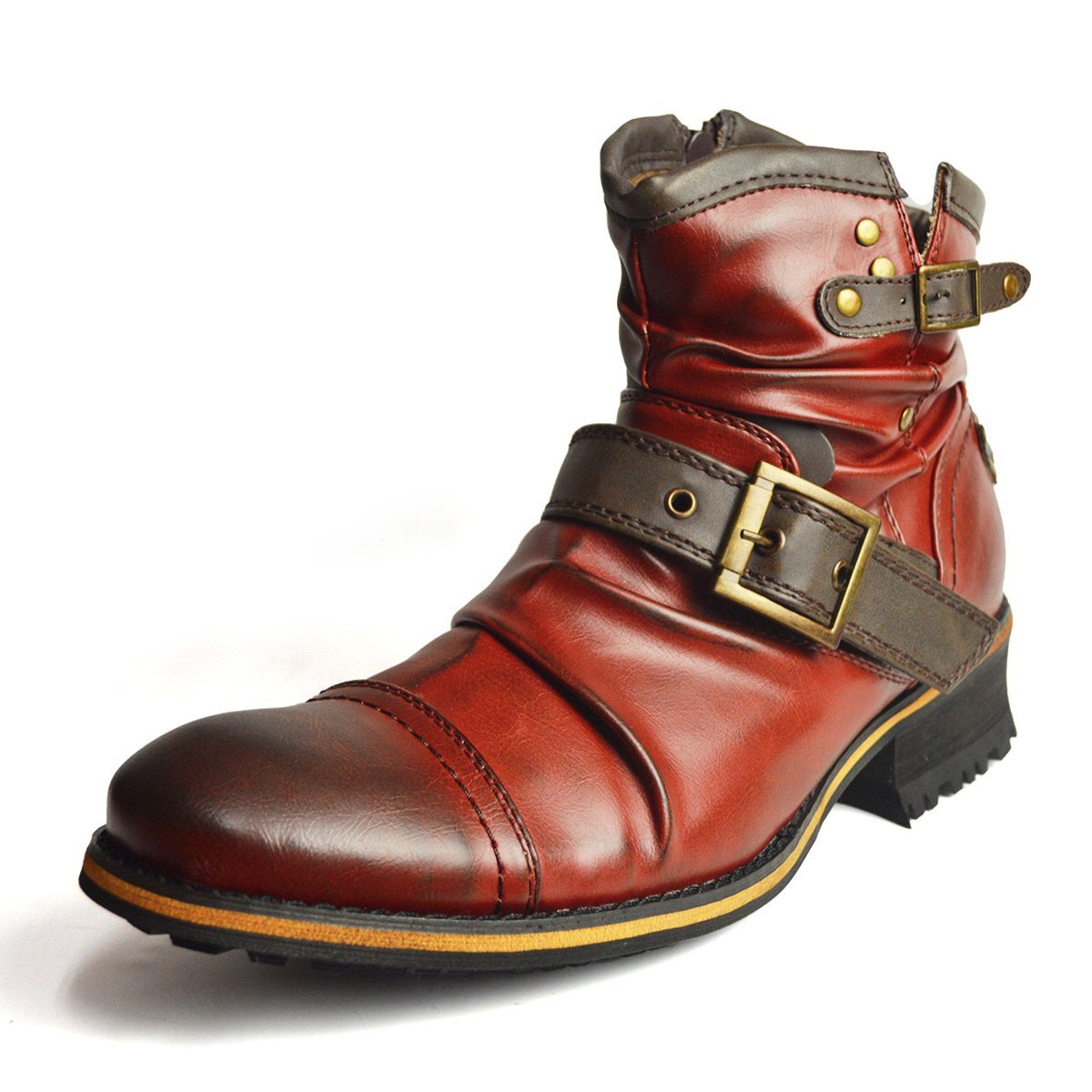 新品■未使用品【25cm】エンジニア ドレープブーツ サイドzip ジッパー ベルト バックル ショート ブーツ ヴィンテージ スエード 男 靴拍卖
